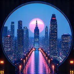 未来的な都市の夜景が描かれたスマホケース。